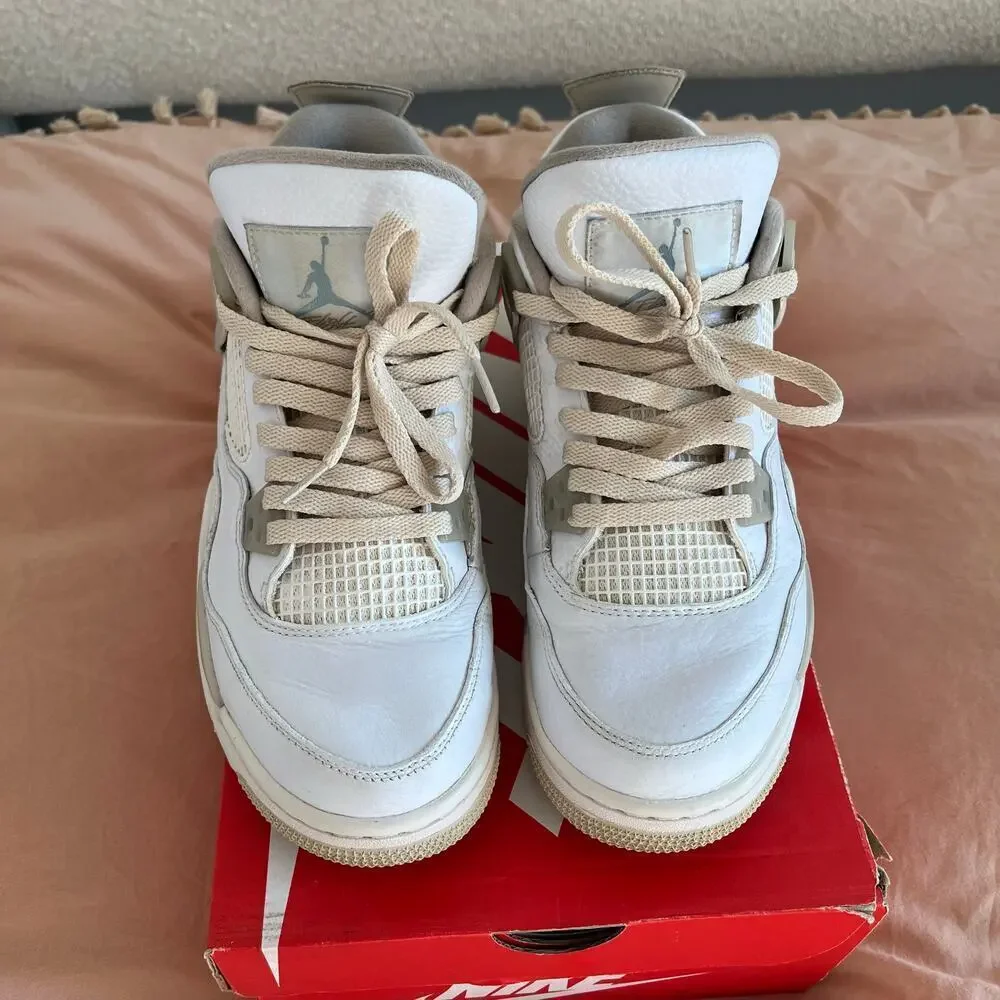 Nike‎ Air Jordan 4 Retro Shoes Size 7Y 2017 Linen white/tan
